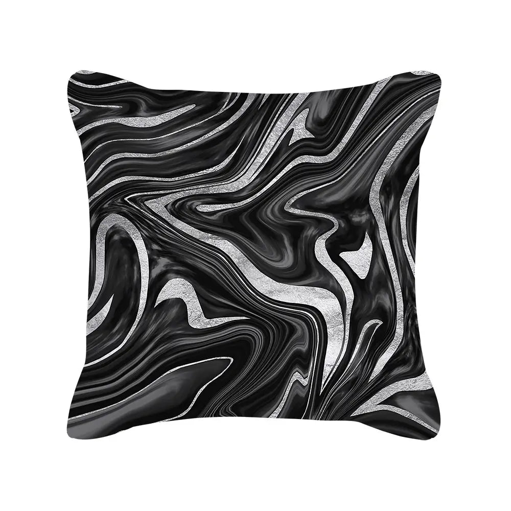 Silver Grey Geometric Print Square Peach Skin Throw Pillow