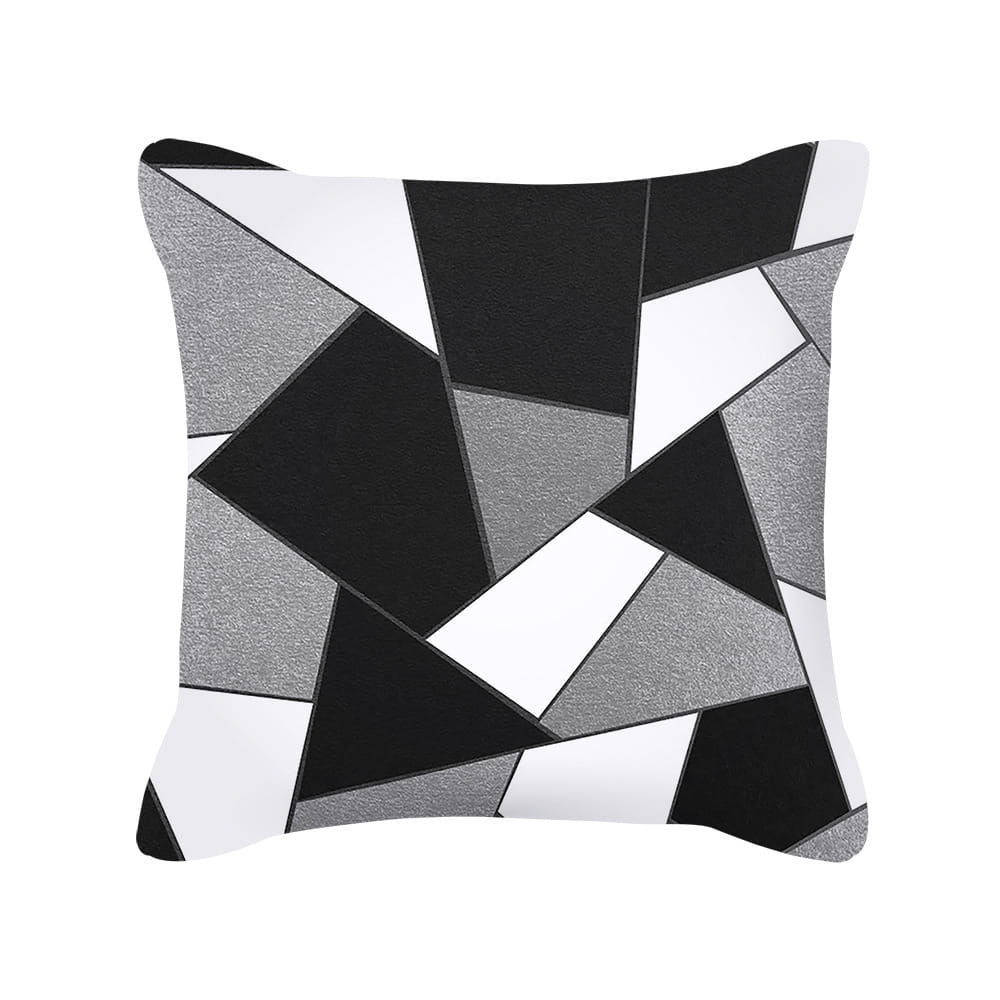 Silver Grey Geometric Print Square Peach Skin Throw Pillow