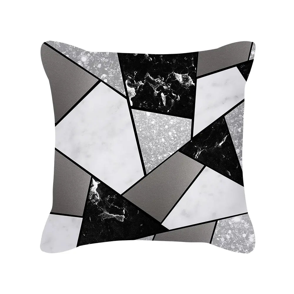 Silver Grey Geometric Print Square Peach Skin Throw Pillow