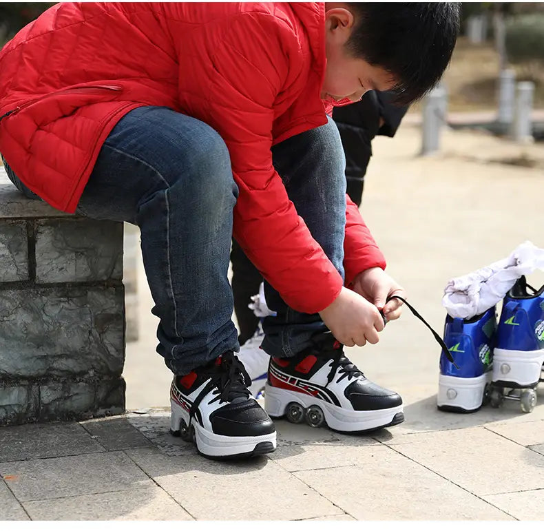 Single And Double Roller Skates For Boys And Girls Burst Walking With Wheels Student Deformed Shoes