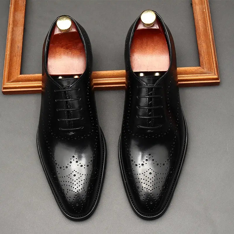 Leather Shoes Men’s British Pointed Toe Business Formal Wear Lace-up Shoes Men