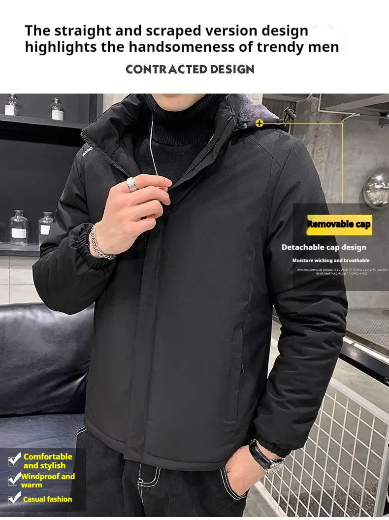 Men’s Cotton Clothes Removable Hat Winter Coat Warm