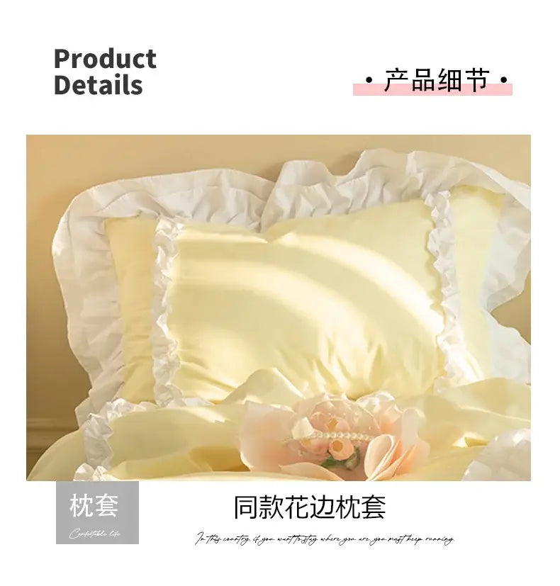 Korean Ins Bedding Set Luxury Quilt Cover Pillowcase Flat Bed Sheets Simple Girl Princess Ruffle Home Textiles