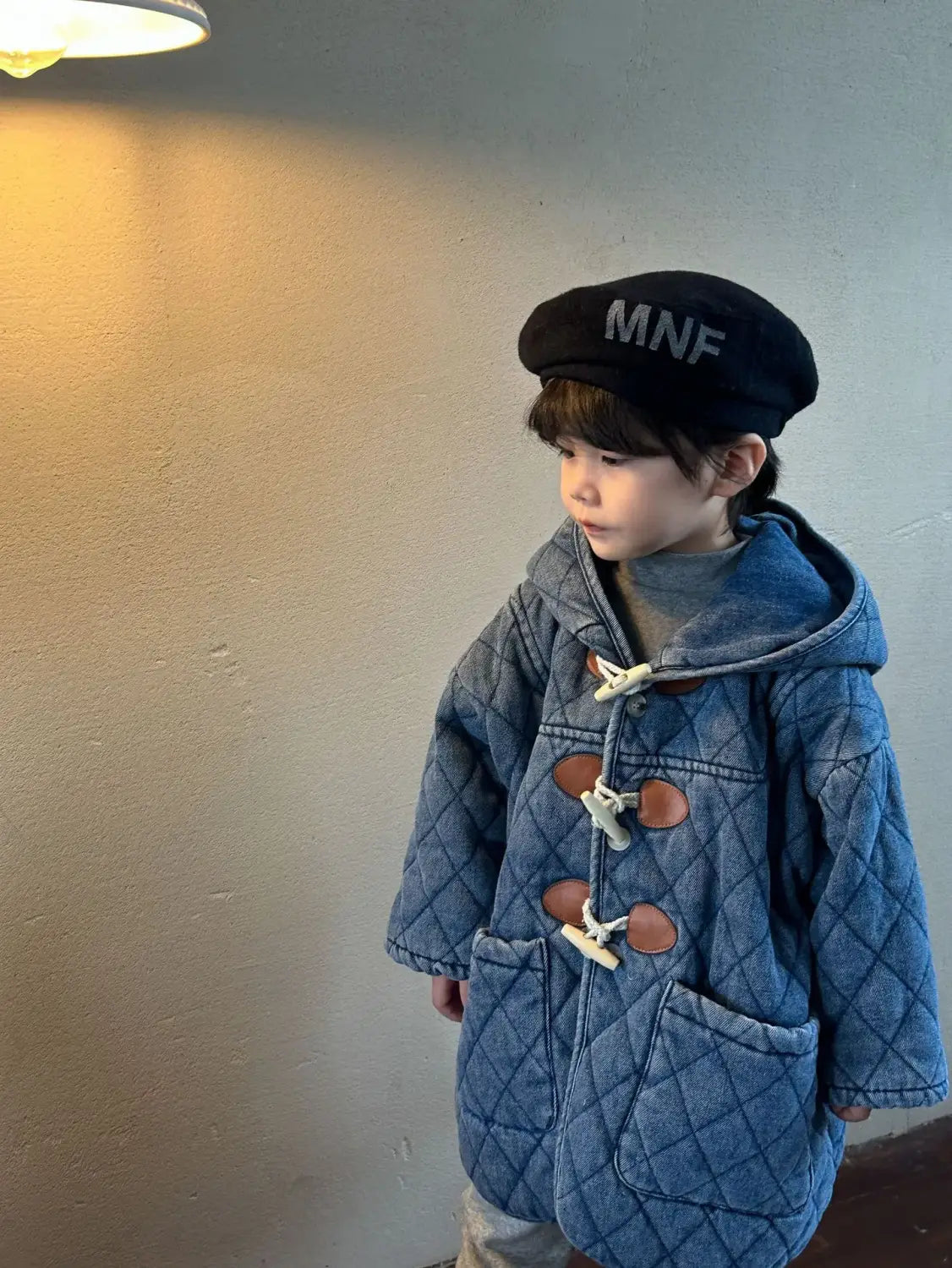 Winter Childrens Boys Denim Cotton Jacket Thickened Fleece Warm Baby Boys Parkas Horn Button Hooded Kids Boys Outerwears