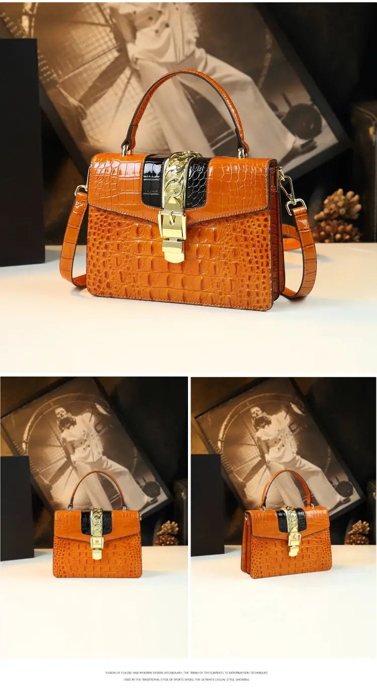 Luxury Fashion Brand Women’s Handbags Genuine Leather Shoulder Crossbody Bag Crocodile Small Hard Square Portable