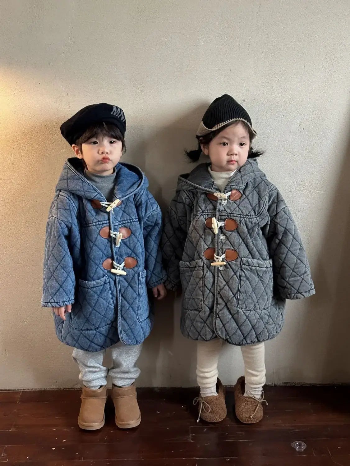 Winter Childrens Boys Denim Cotton Jacket Thickened Fleece Warm Baby Boys Parkas Horn Button Hooded Kids Boys Outerwears