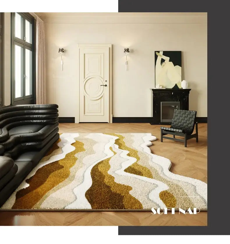 Retro bedroom decor Bedside wave shape carpet Fluffy soft lounge rug light luxury carpets for living room Home Plush