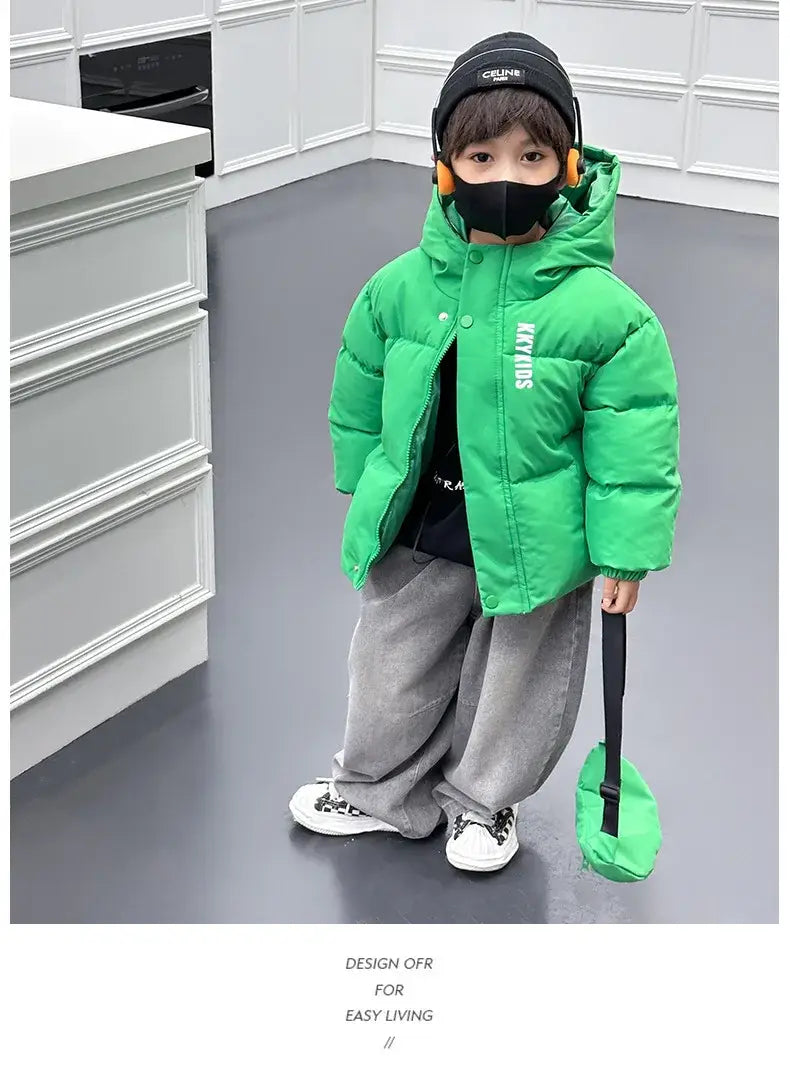 New Winter Boys Girls Jacket Thick Keep Warm Lining With Velvet Hooded Heavy Coat For Kids Children Outerwear Send Bag