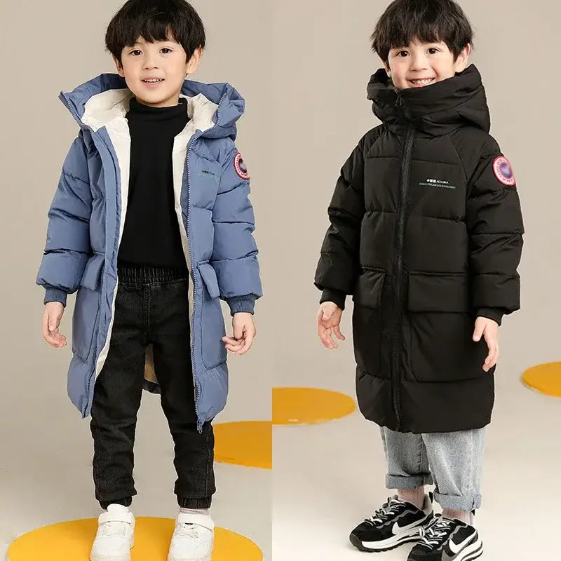 New Winter Keep Warm Teenagers Boys Jacket Long Style Thick Hooded Coat For Kids Children Outdoor Wear Outerwear