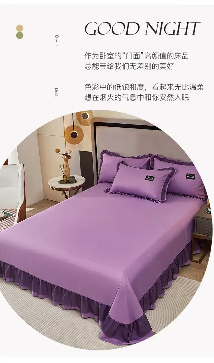 Korean Ins Bedding Set Luxury Quilt Cover Pillowcase Flat Bed Sheets Simple Girl Princess Cotton Home Textiles