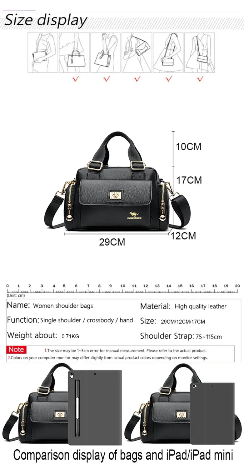 Luxury Brand Handbag High Quality Women’s Shoulder Bags Fashion Designer Large Capacity Soft Leather Locomotive Bag