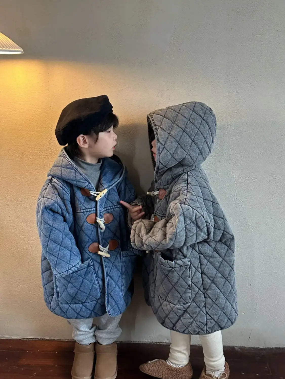 Winter Childrens Boys Denim Cotton Jacket Thickened Fleece Warm Baby Boys Parkas Horn Button Hooded Kids Boys Outerwears