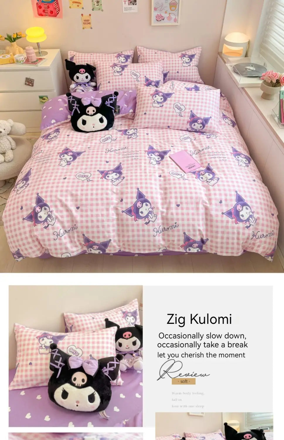 Sanrio Bedding Set Hello Kitty Kuromi My Melody Cinnamoroll 100% cotton Duvet Cover Bed Sheet Pillowcase King Queen