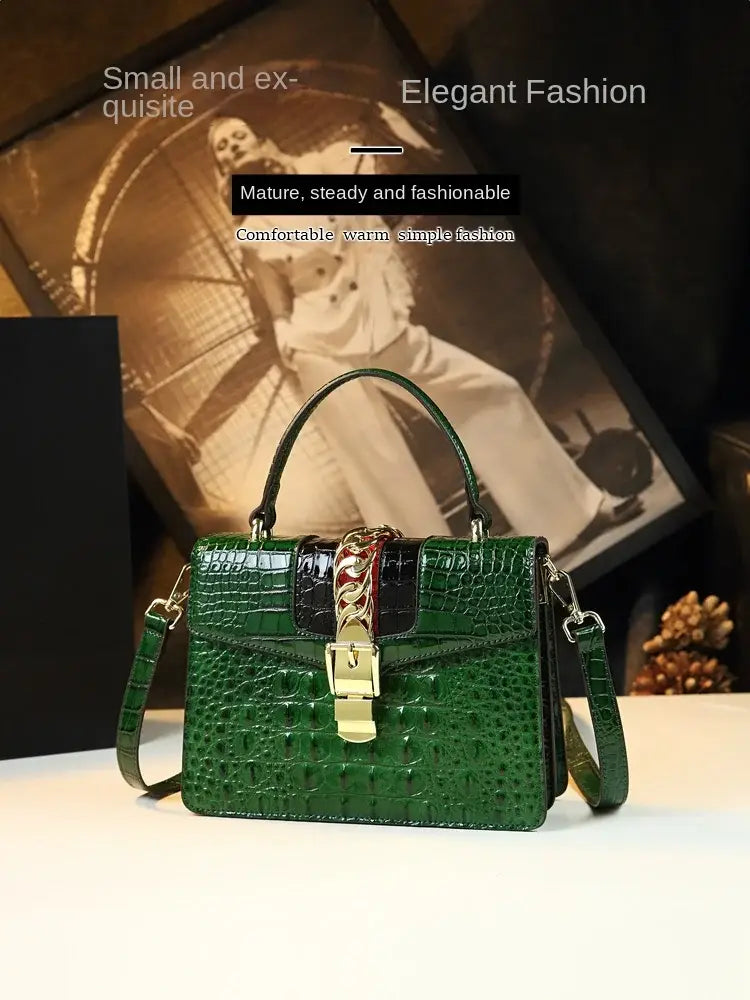 Luxury Fashion Brand Women’s Handbags Genuine Leather Shoulder Crossbody Bag Crocodile Small Hard Square Portable