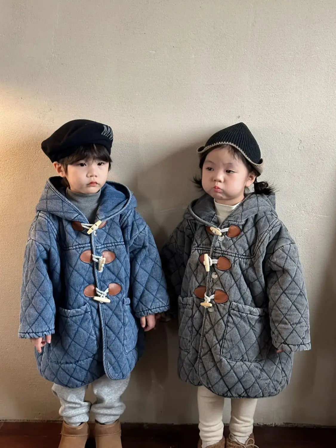 Winter Childrens Boys Denim Cotton Jacket Thickened Fleece Warm Baby Boys Parkas Horn Button Hooded Kids Boys Outerwears