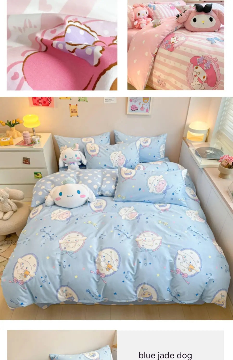 Sanrio Bedding Set Hello Kitty Kuromi My Melody Cinnamoroll 100% cotton Duvet Cover Bed Sheet Pillowcase King Queen