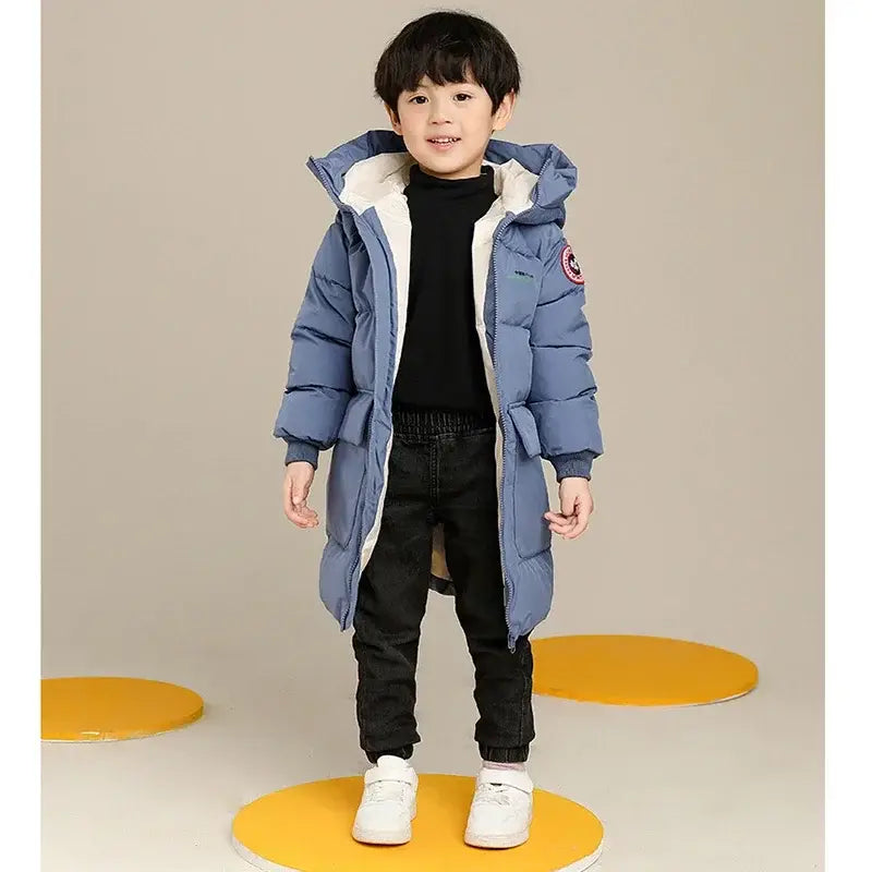 New Winter Keep Warm Teenagers Boys Jacket Long Style Thick Hooded Coat For Kids Children Outdoor Wear Outerwear