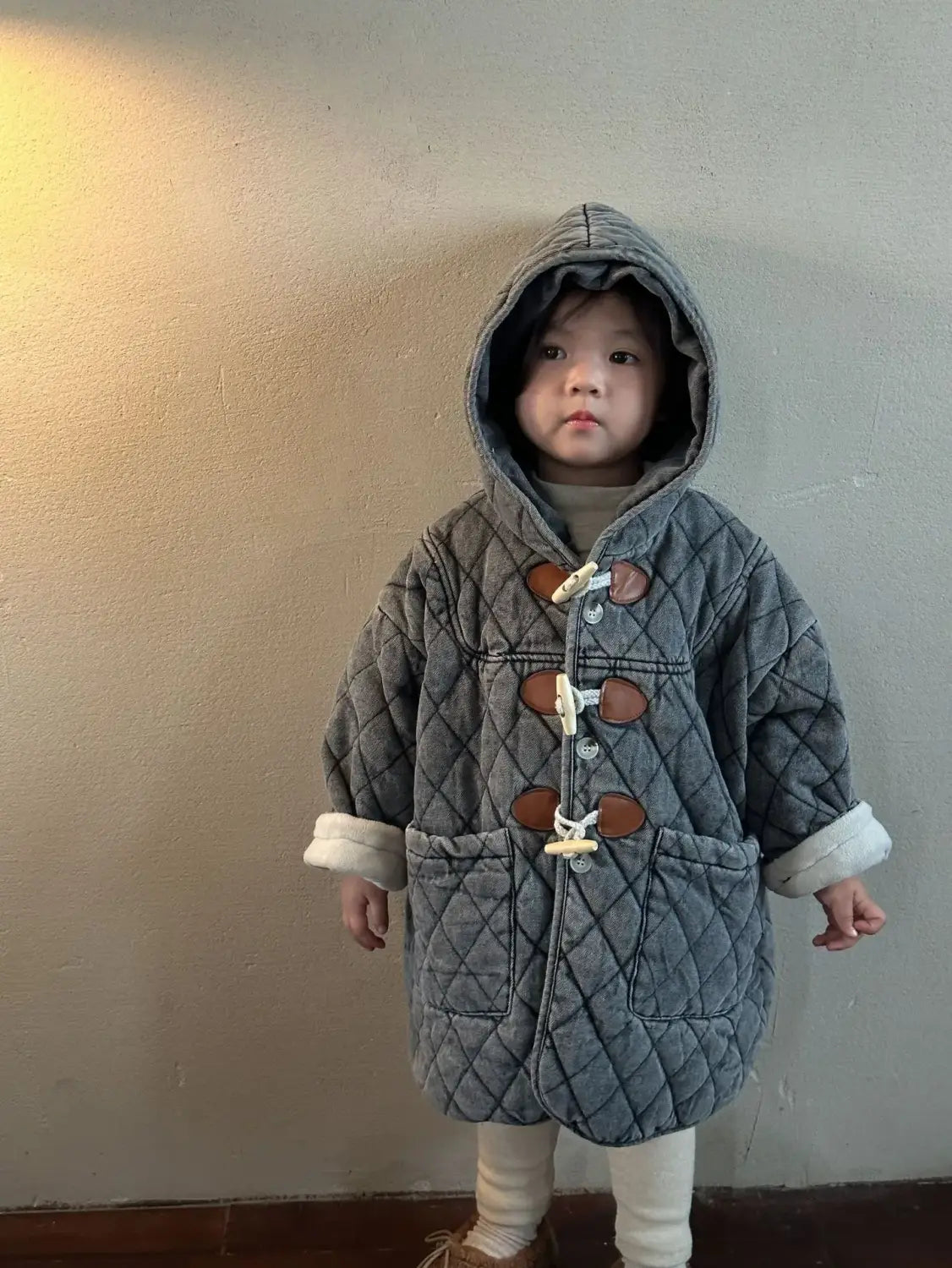 Winter Childrens Boys Denim Cotton Jacket Thickened Fleece Warm Baby Boys Parkas Horn Button Hooded Kids Boys Outerwears