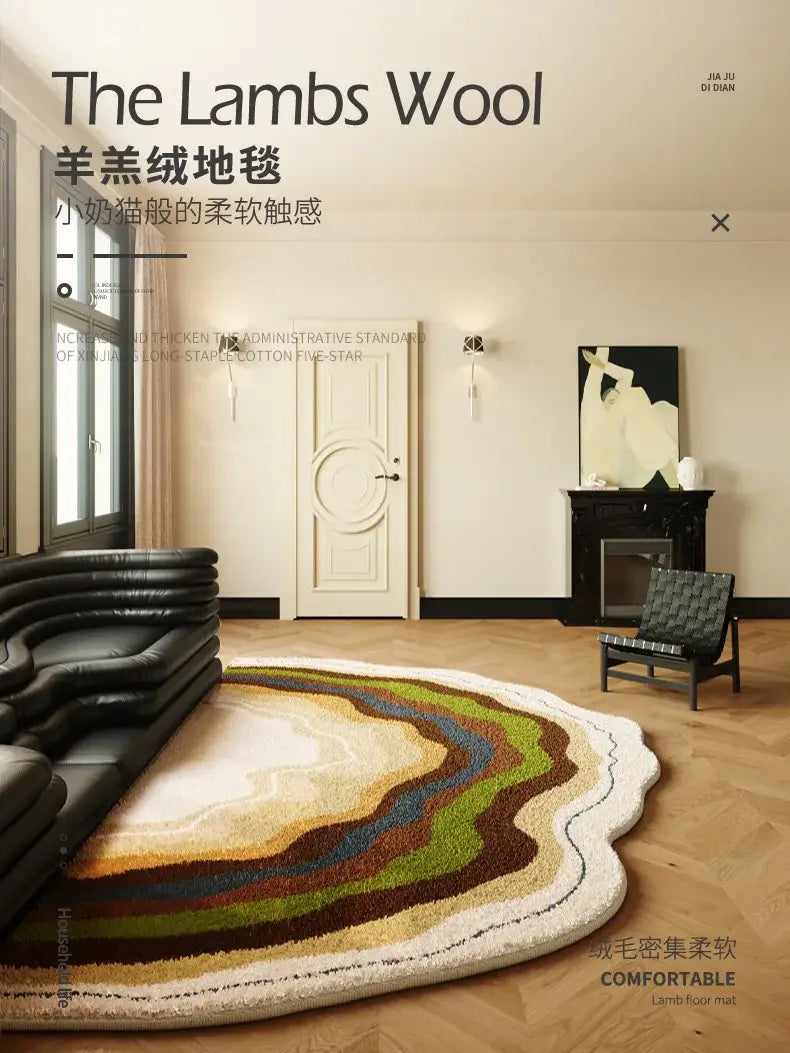 Retro bedroom decor Bedside wave shape carpet Fluffy soft lounge rug light luxury carpets for living room Home Plush