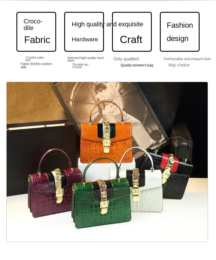 Luxury Fashion Brand Women’s Handbags Genuine Leather Shoulder Crossbody Bag Crocodile Small Hard Square Portable