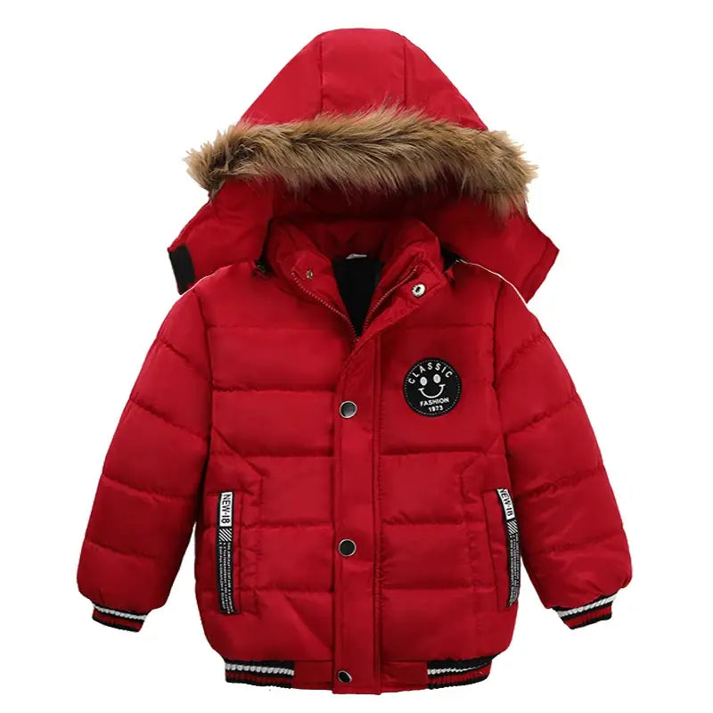 New Winter Boys Jacket Warm Fur Collar Fashion Baby Girls Coat Hooded Zipper Outerwear Birthday Gift 1-6 Years Kids