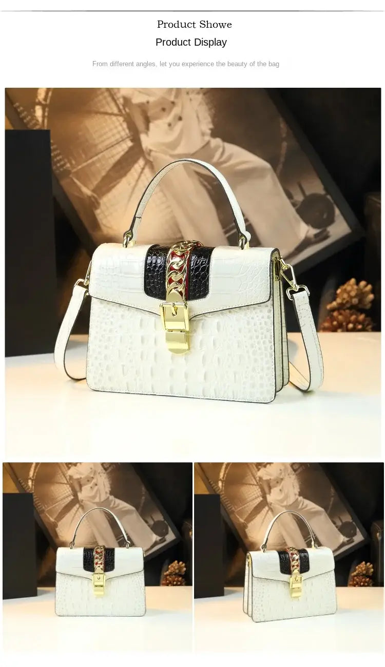 Luxury Fashion Brand Women’s Handbags Genuine Leather Shoulder Crossbody Bag Crocodile Small Hard Square Portable