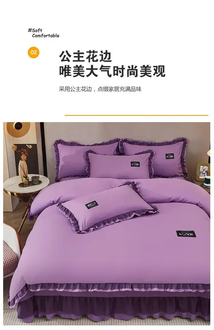 Korean Ins Bedding Set Luxury Quilt Cover Pillowcase Flat Bed Sheets Simple Girl Princess Cotton Home Textiles