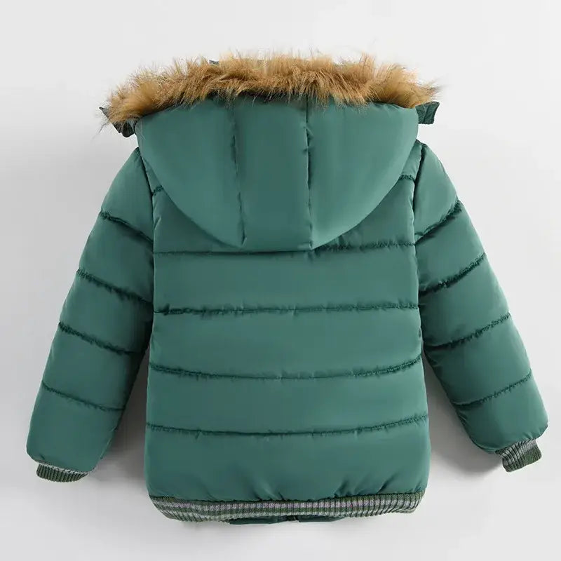 New Winter Boys Jacket Warm Fur Collar Fashion Baby Girls Coat Hooded Zipper Outerwear Birthday Gift 1-6 Years Kids