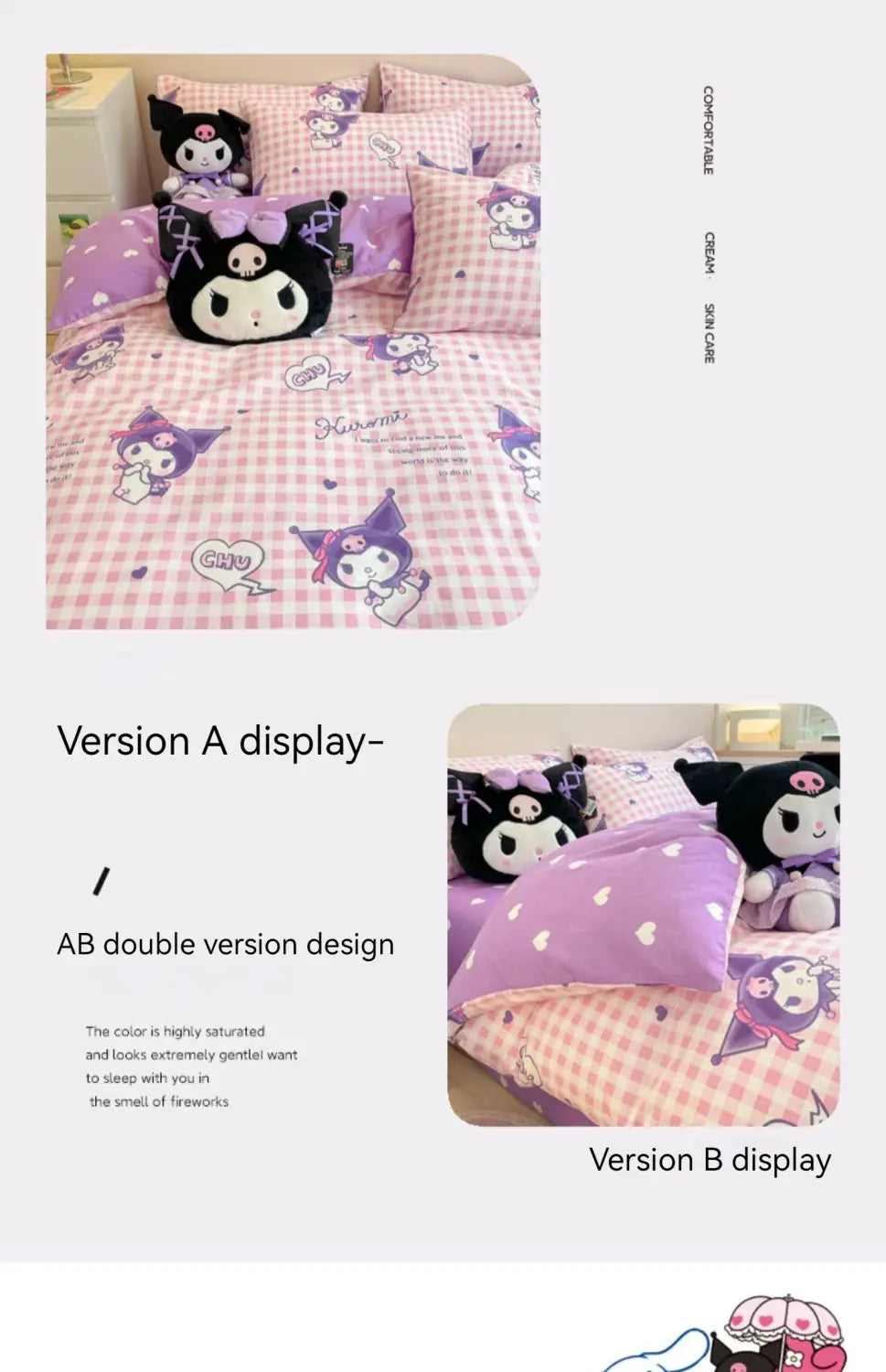 Sanrio Bedding Set Hello Kitty Kuromi My Melody Cinnamoroll 100% cotton Duvet Cover Bed Sheet Pillowcase King Queen