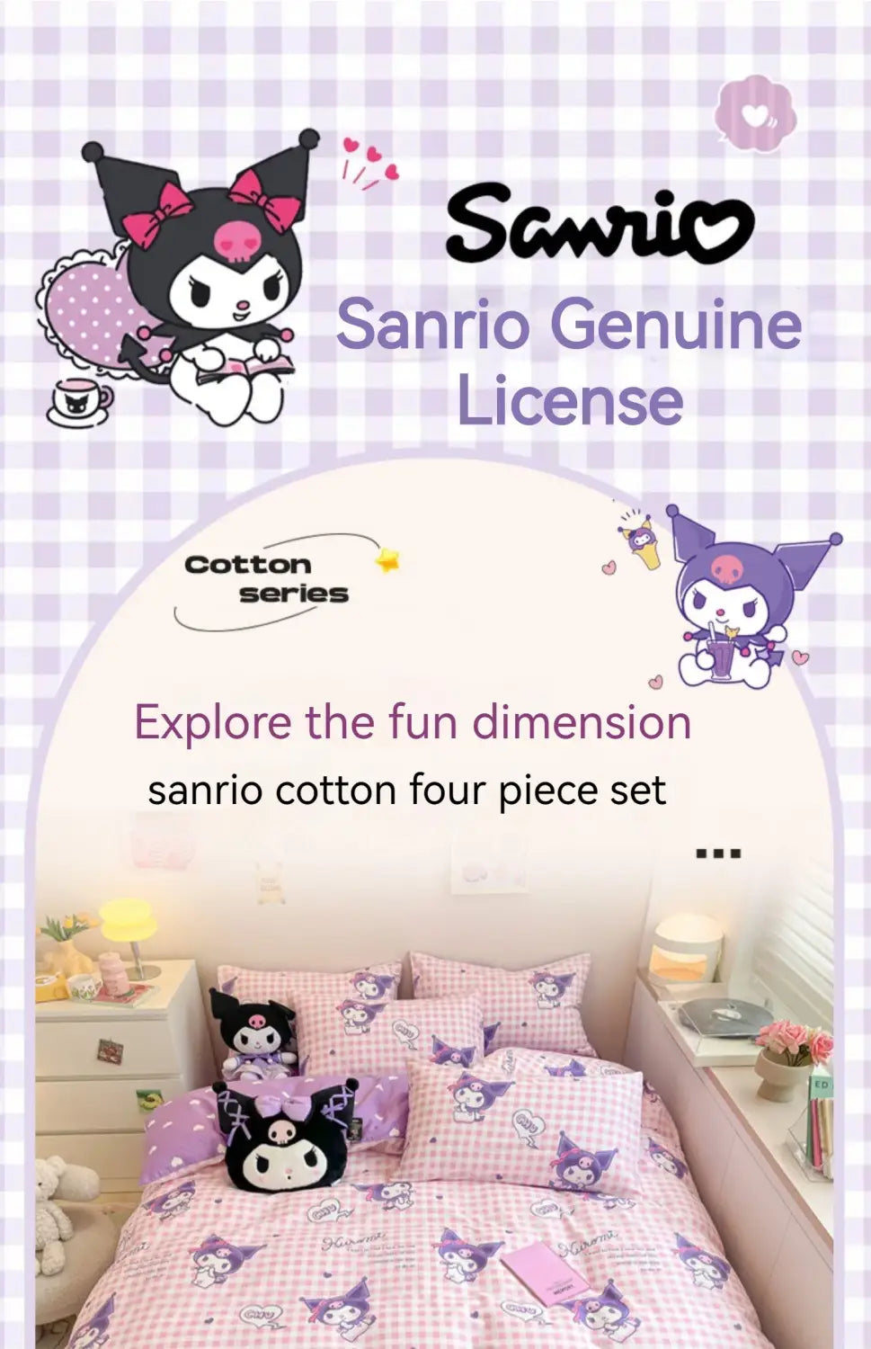 Sanrio Bedding Set Hello Kitty Kuromi My Melody Cinnamoroll 100% cotton Duvet Cover Bed Sheet Pillowcase King Queen