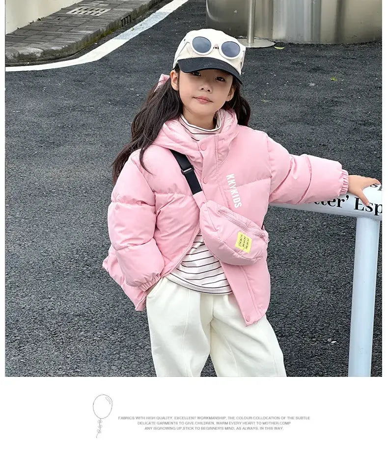 New Winter Boys Girls Jacket Thick Keep Warm Lining With Velvet Hooded Heavy Coat For Kids Children Outerwear Send Bag