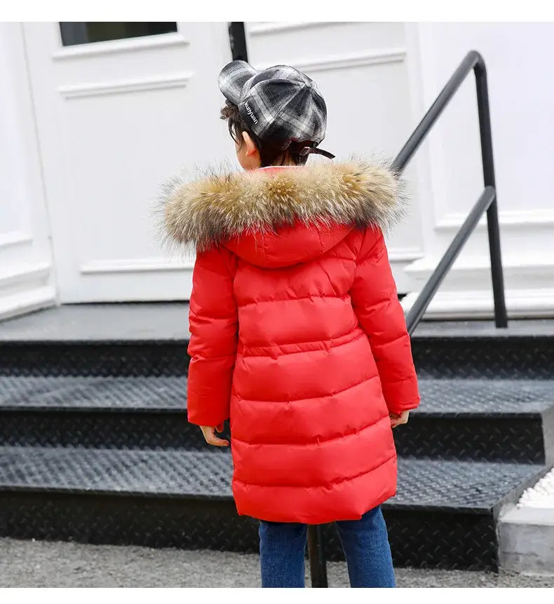 OLEKID 2024 Winter Children Down Jacket For Boys Warm Real Raccoon Fur Hooded Long Boys Outerwear Coat 2-12 Years Kids