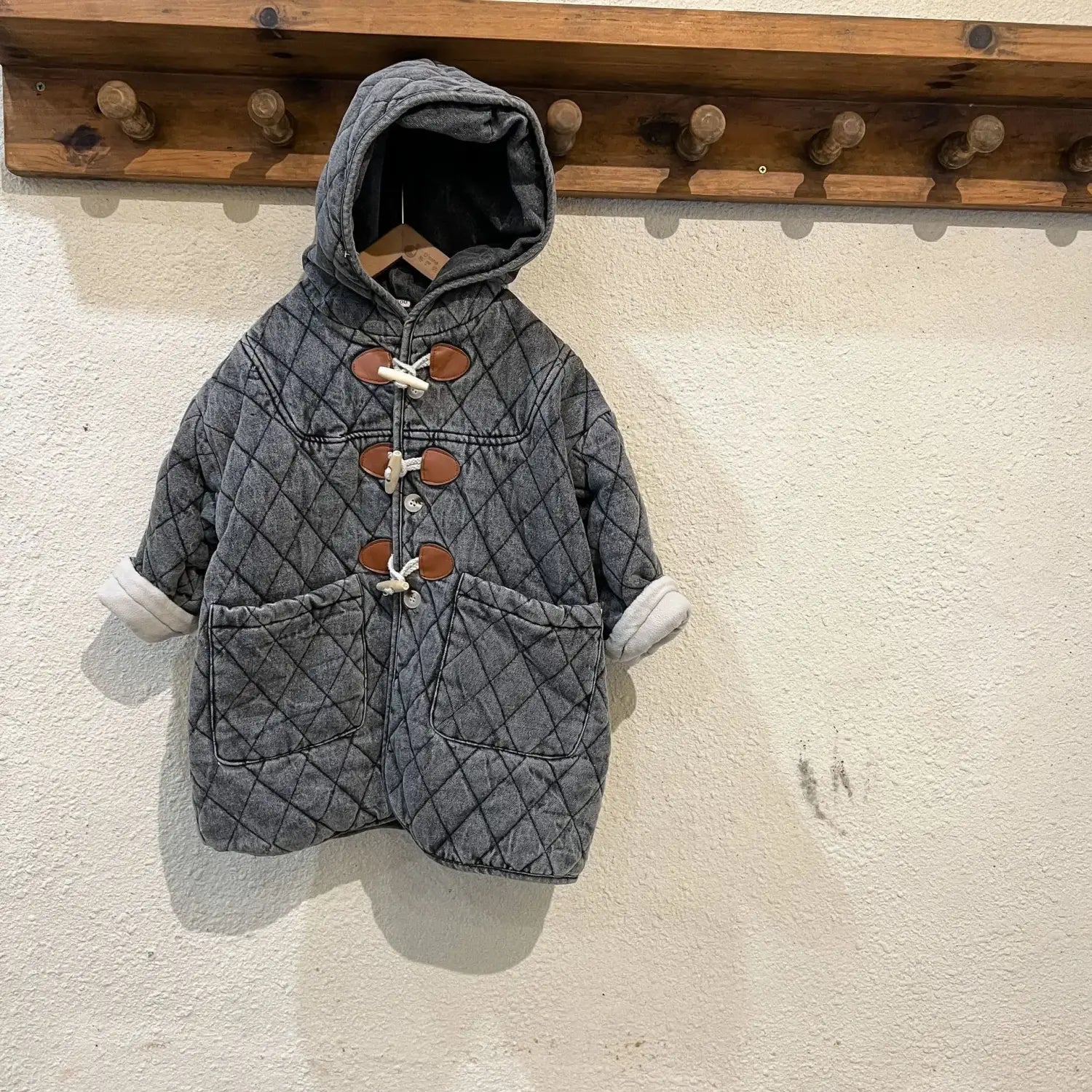 Winter Childrens Boys Denim Cotton Jacket Thickened Fleece Warm Baby Boys Parkas Horn Button Hooded Kids Boys Outerwears