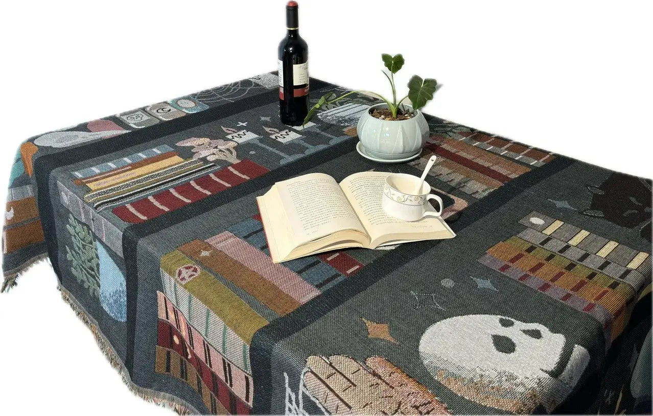 Textile City Ins Bookshelf Pattern Blanket Living Room Creative Decoration Tapestry Home Sofa Cover Camping Mat