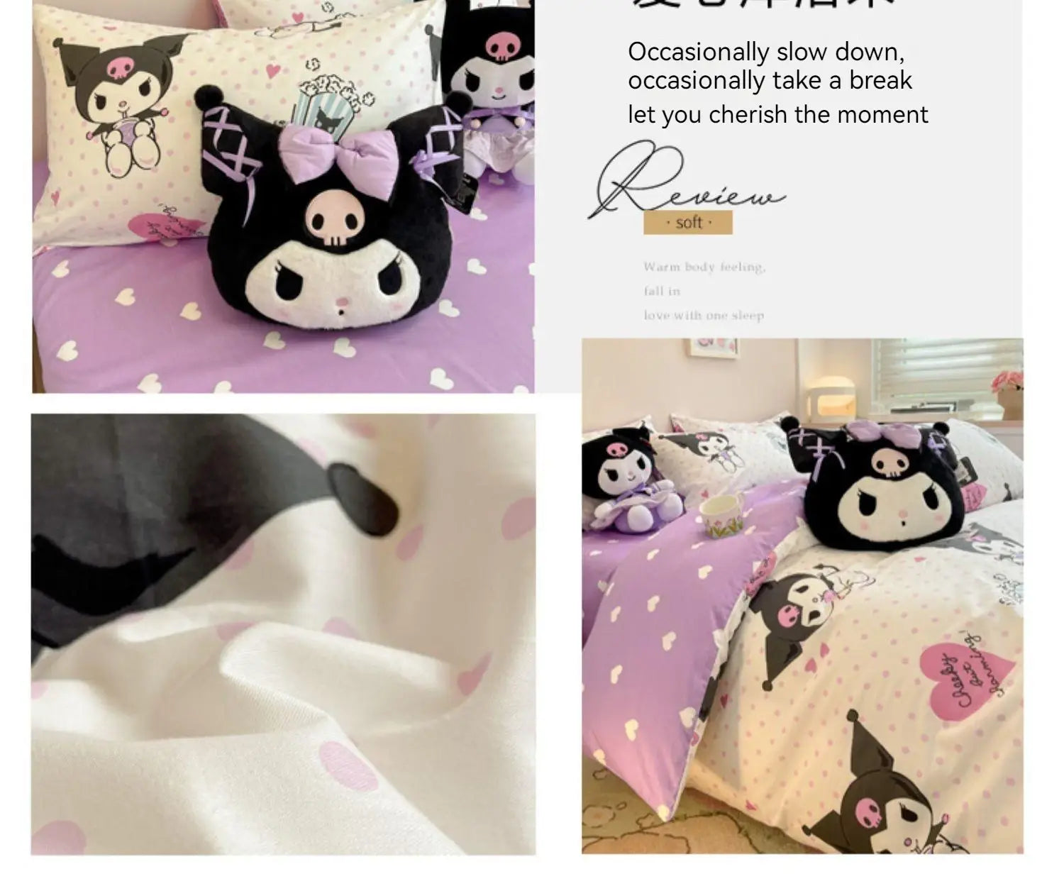 Sanrio Bedding Set Hello Kitty Kuromi My Melody Cinnamoroll 100% cotton Duvet Cover Bed Sheet Pillowcase King Queen