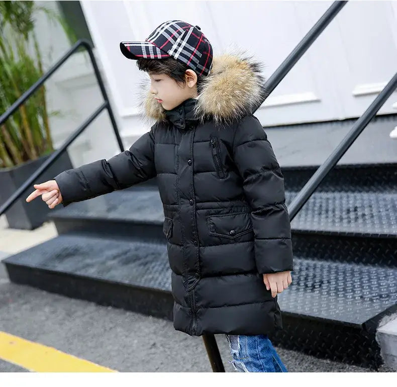 OLEKID 2024 Winter Children Down Jacket For Boys Warm Real Raccoon Fur Hooded Long Boys Outerwear Coat 2-12 Years Kids