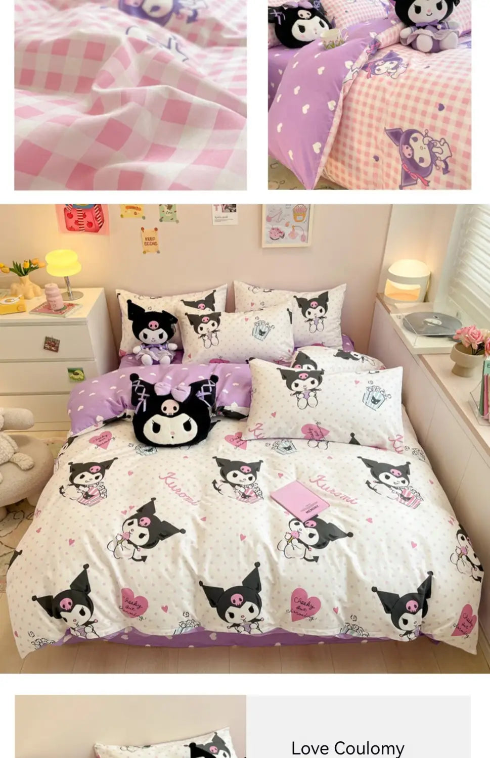 Sanrio Bedding Set Hello Kitty Kuromi My Melody Cinnamoroll 100% cotton Duvet Cover Bed Sheet Pillowcase King Queen