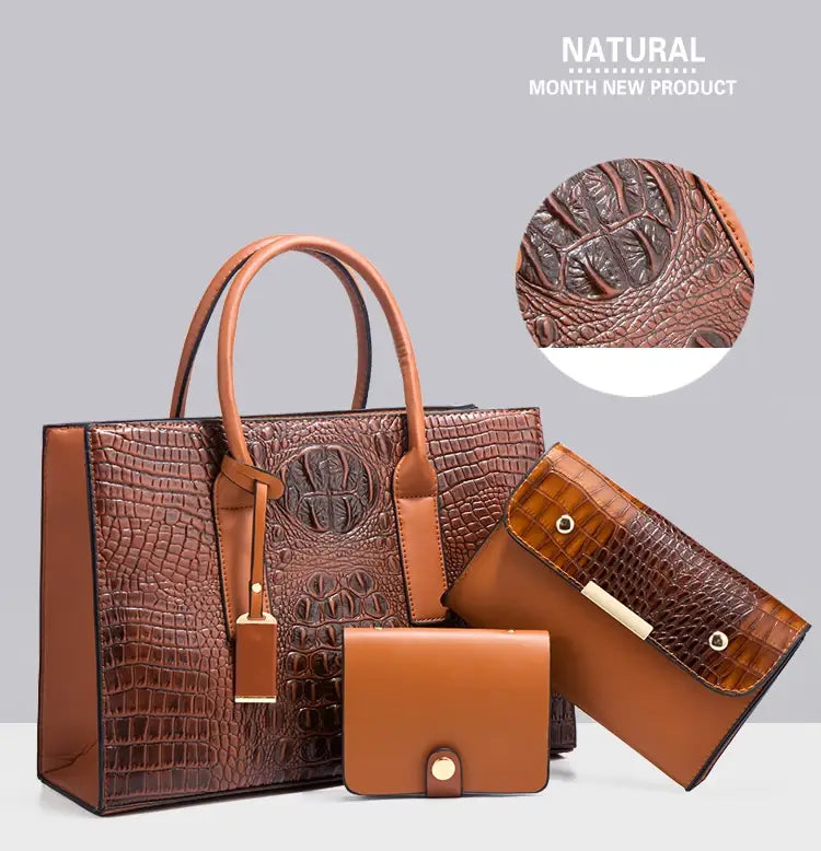 TRAVEASY 2024 New Crocodile Pattern Handbag Women PU Leather Vintage Style Shoulder Bag Large Capacity Laides Hand Bags