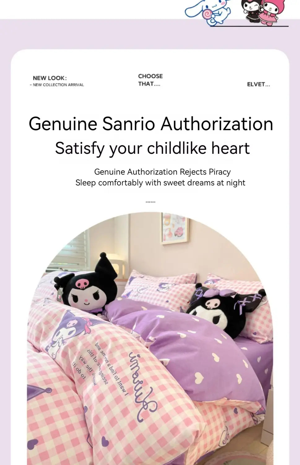 Sanrio Bedding Set Hello Kitty Kuromi My Melody Cinnamoroll 100% cotton Duvet Cover Bed Sheet Pillowcase King Queen