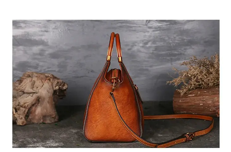 Vintage Genuine Leather Women Shoulder Bag For Ladies Handmade Luxury Designer Handbag Metal Handle Crossbody Bags Brown