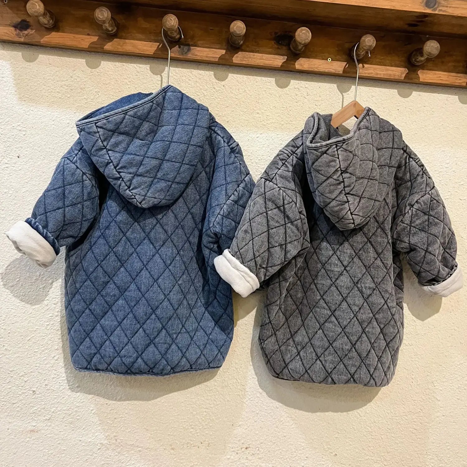 Winter Childrens Boys Denim Cotton Jacket Thickened Fleece Warm Baby Boys Parkas Horn Button Hooded Kids Boys Outerwears