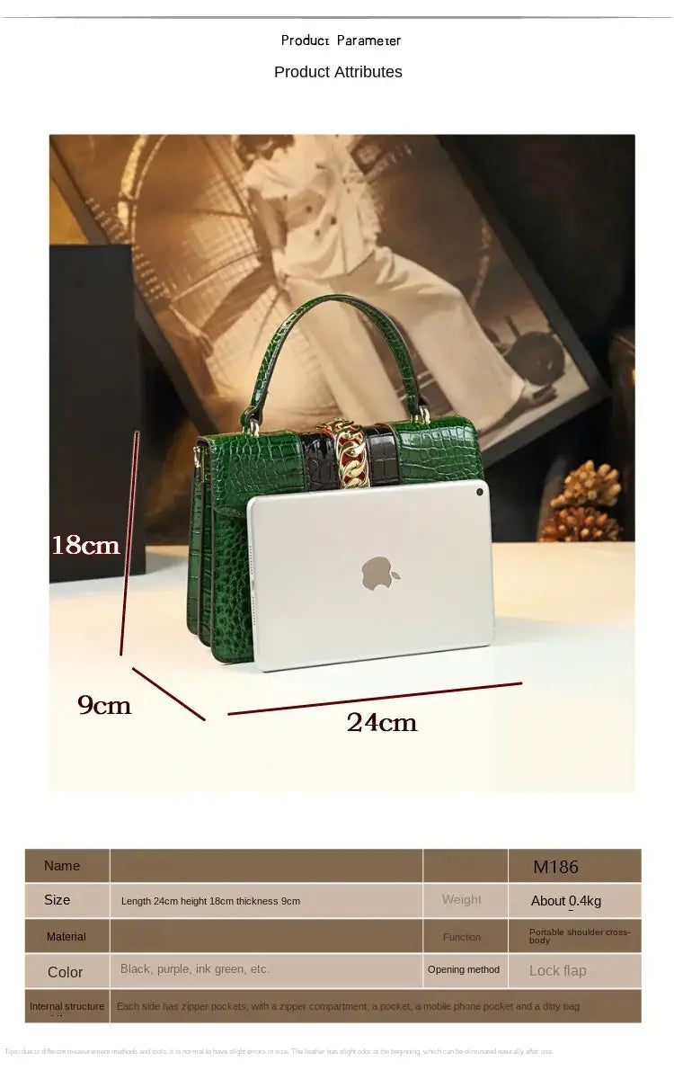 Luxury Fashion Brand Women’s Handbags Genuine Leather Shoulder Crossbody Bag Crocodile Small Hard Square Portable