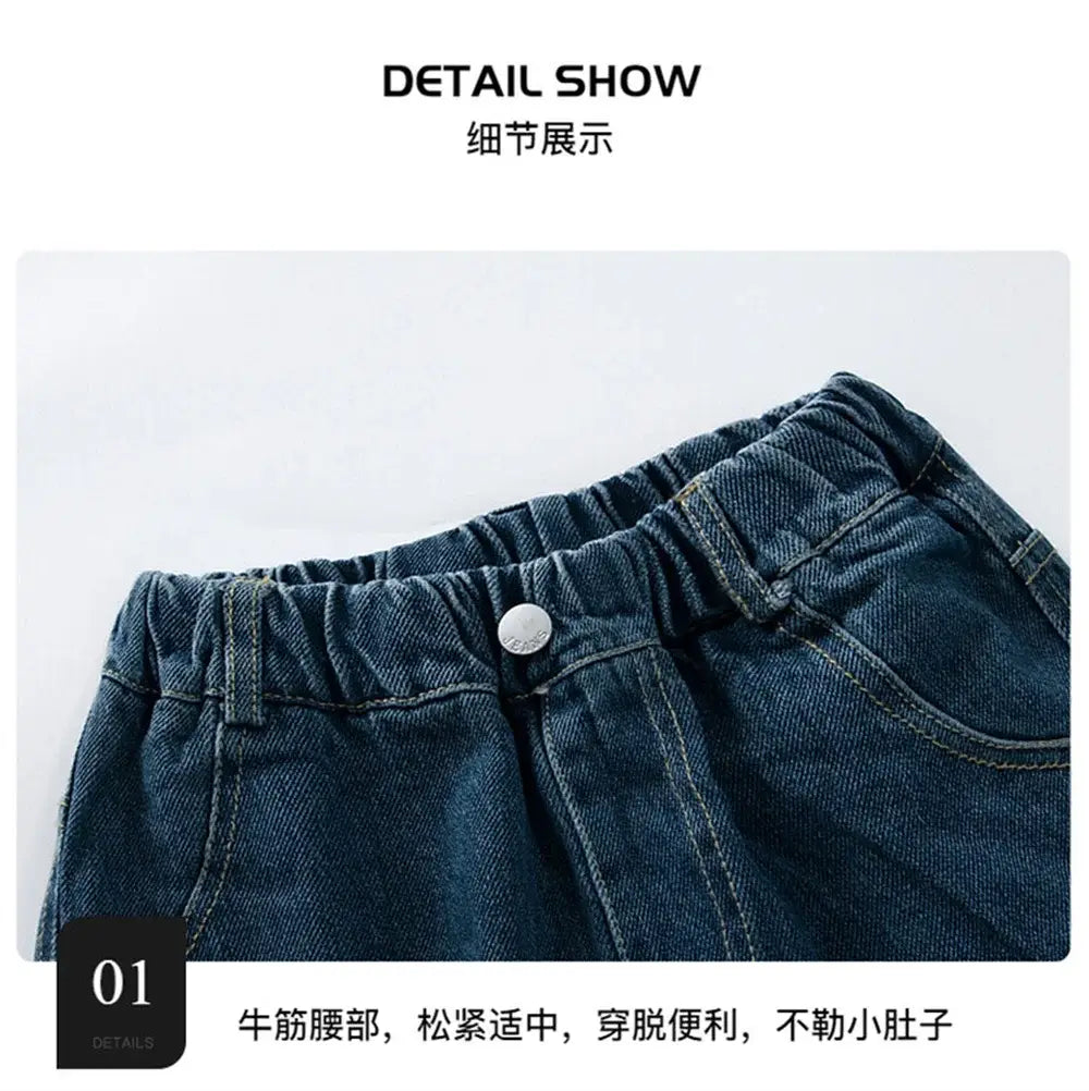 KZ3467 Korean Boys’ Jeans Version Of Boys Wide Leg Pants Boys’ Jeans Children’s Side Pockets Kid Denim Cargo Pants