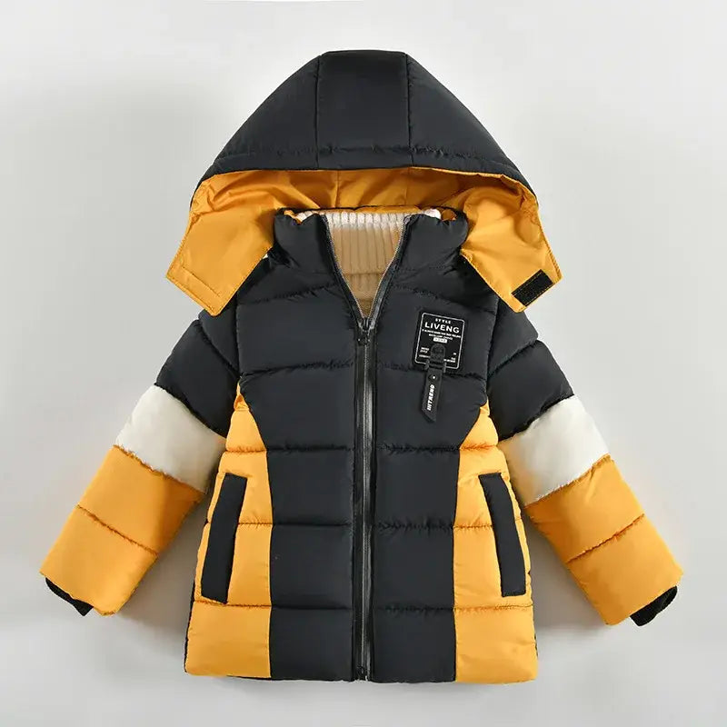 Winter Keep Warm Boys Jacket Letter Printing Fashion Baby Coat Hooded Outerwear Birthday Gift 2 3 4 5 Years Old Kids