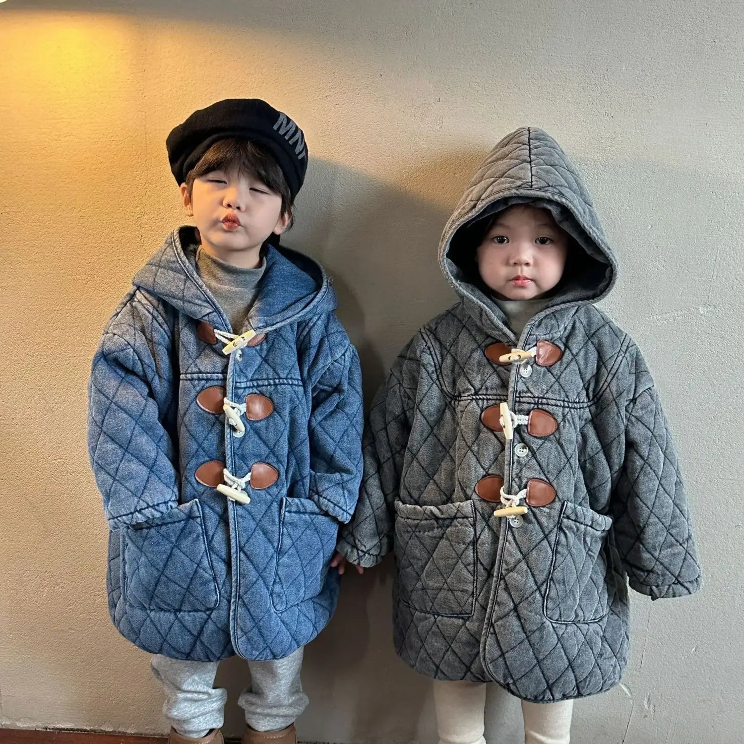 Winter Childrens Boys Denim Cotton Jacket Thickened Fleece Warm Baby Boys Parkas Horn Button Hooded Kids Boys Outerwears