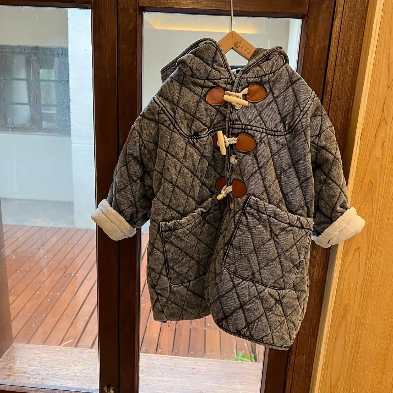 Winter Childrens Boys Denim Cotton Jacket Thickened Fleece Warm Baby Boys Parkas Horn Button Hooded Kids Boys Outerwears