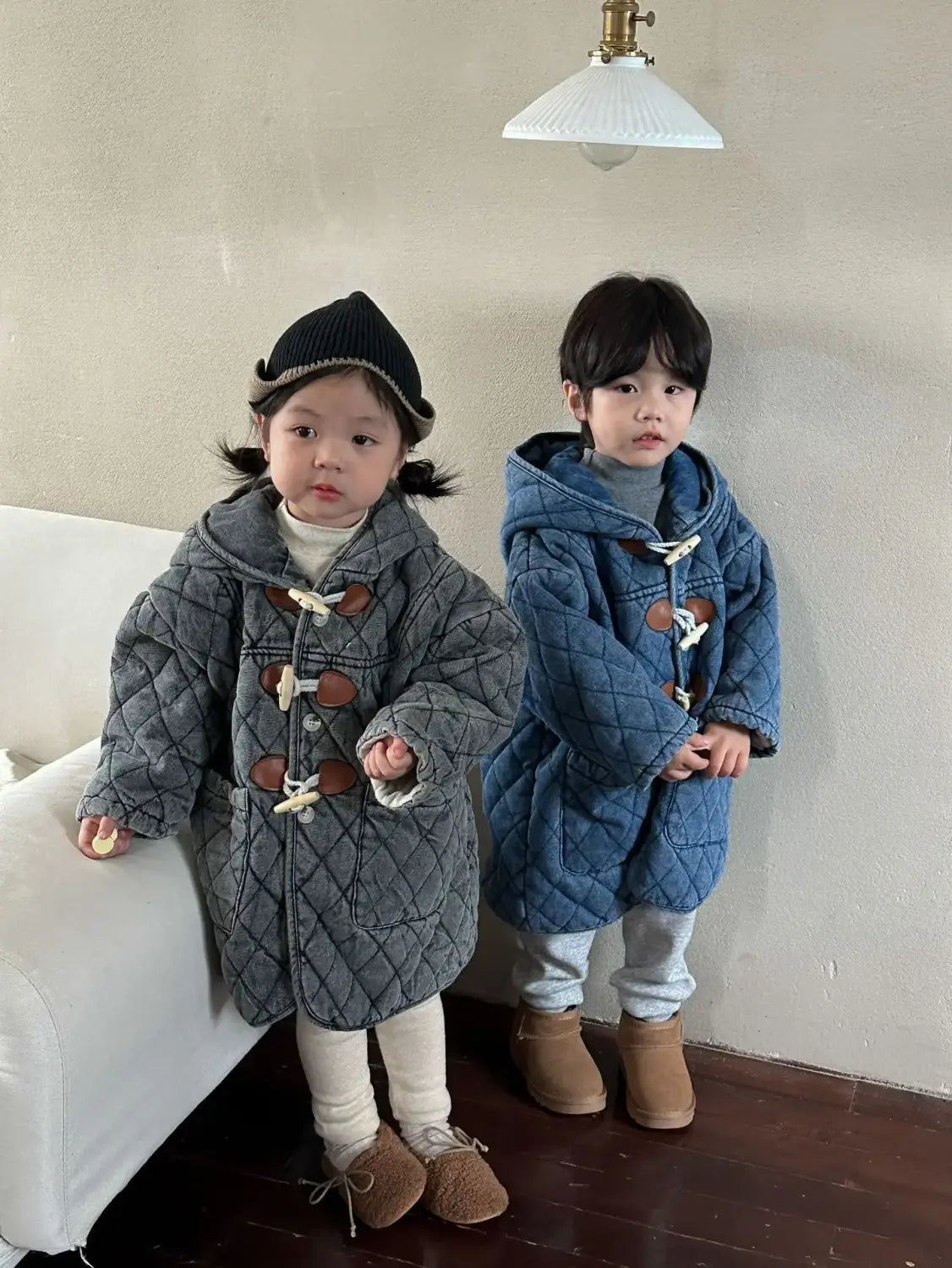 Winter Childrens Boys Denim Cotton Jacket Thickened Fleece Warm Baby Boys Parkas Horn Button Hooded Kids Boys Outerwears