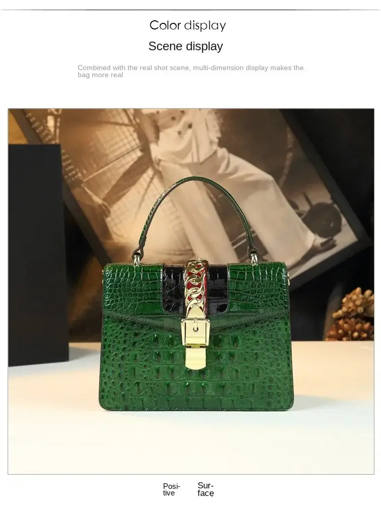 Luxury Fashion Brand Women’s Handbags Genuine Leather Shoulder Crossbody Bag Crocodile Small Hard Square Portable