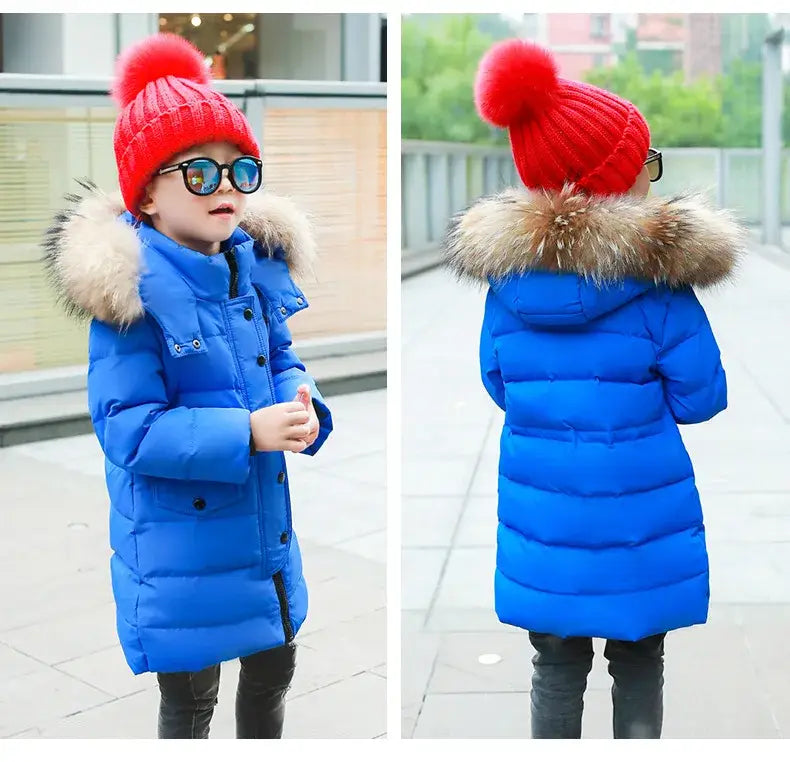 OLEKID 2024 Winter Children Down Jacket For Boys Warm Real Raccoon Fur Hooded Long Boys Outerwear Coat 2-12 Years Kids