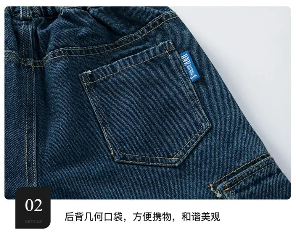 KZ3467 Korean Boys’ Jeans Version Of Boys Wide Leg Pants Boys’ Jeans Children’s Side Pockets Kid Denim Cargo Pants